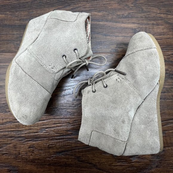 Toms Suede Wedge Lace Up Ankle Booties Women's Size 7 - Picture 7 of 12